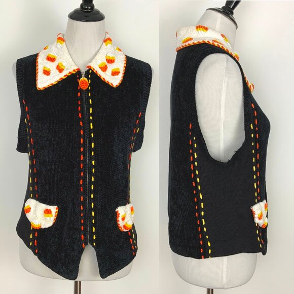 Vintage The Collective Works of Berek 2 Black Halloween Beaded Vest Sz M - Picture 7 of 16